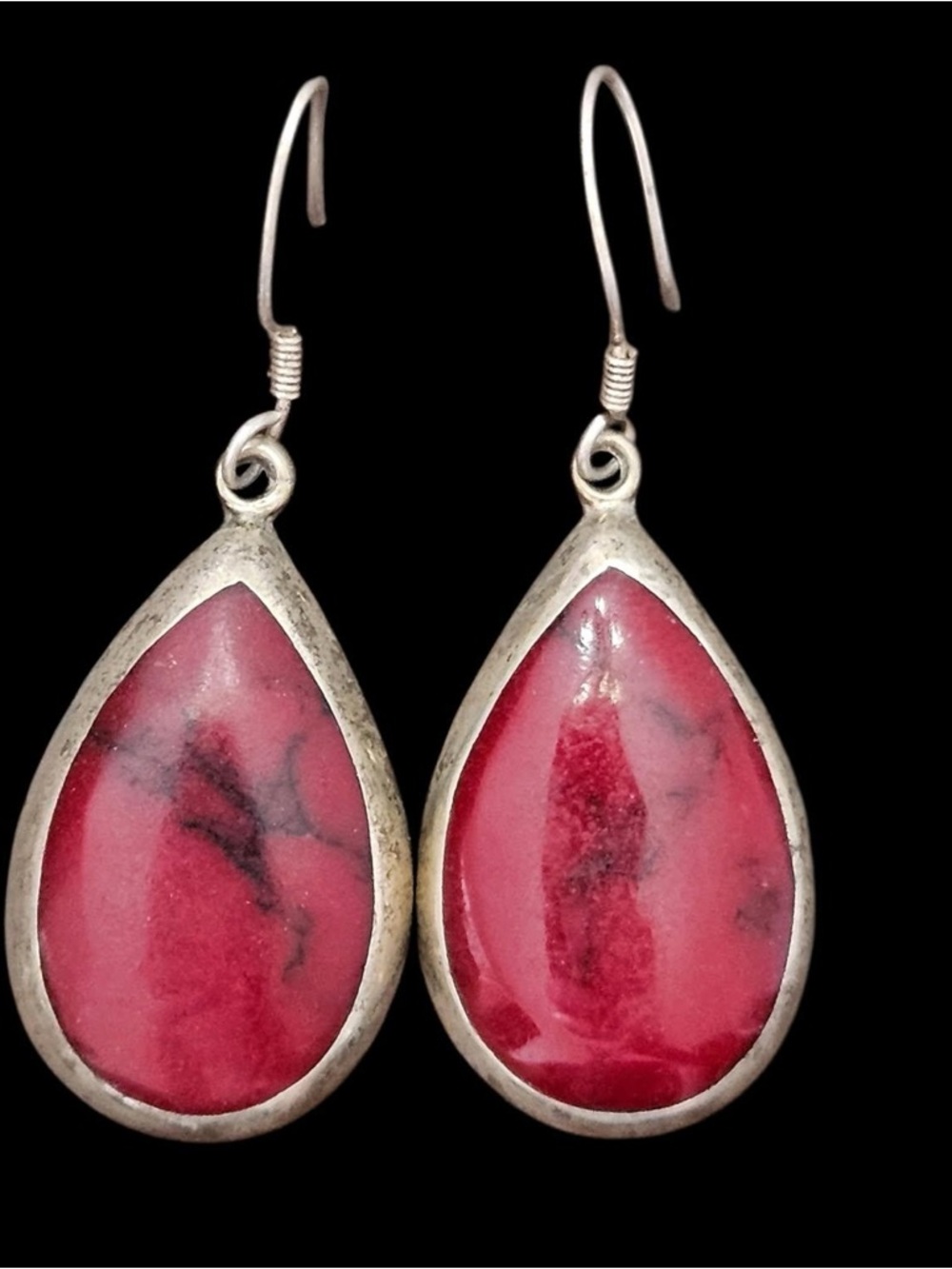 Mexico FLATA 925 Sterling Silver Red Jasper Dangle Hook Earrings, 6.21g